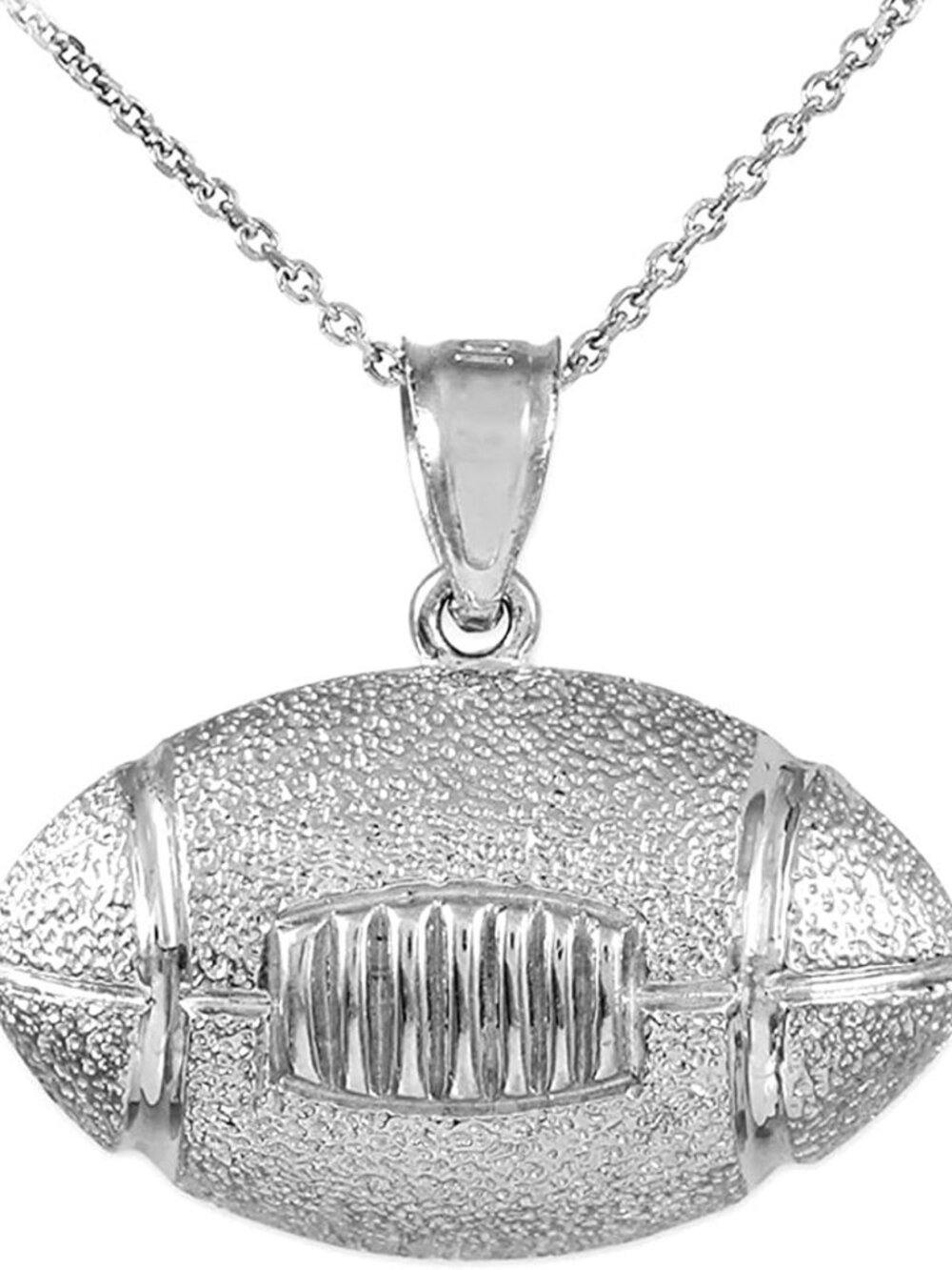Sterling Silver Football Charm Pendant Necklace - Custom Chain Length 16”-22
